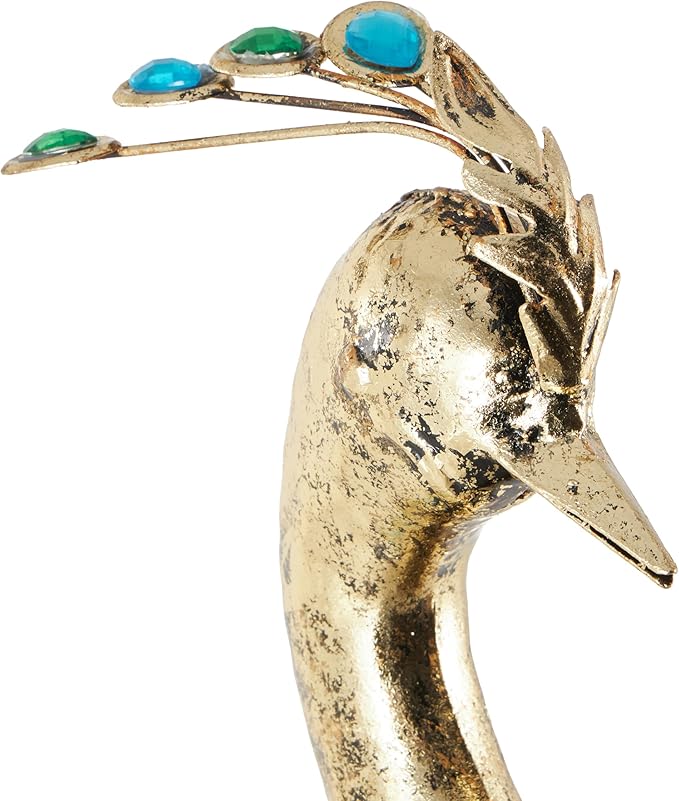 Deco 79 Metal Peacock Decorative Garden Sculpture Garden Statue with Blue and Green Jewels, Outdoor Sculpture 44" x 27" x 52", Brass