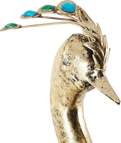 Deco 79 Metal Peacock Decorative Garden Sculpture Garden Statue with Blue and Green Jewels, Outdoor Sculpture 44" x 27" x 52", Brass