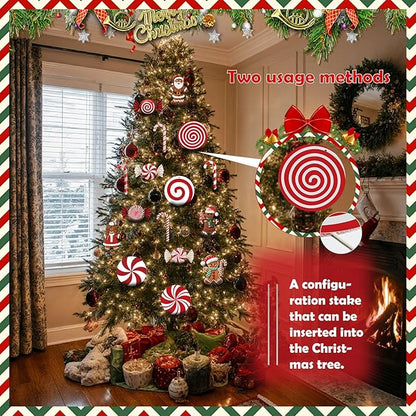 16ct Christmas Decorations Set Outdoor and Indoor Holiday Decor with Festive Candy Canes Gingerbread Ornaments 60 Meter Fishing Line and 28 Glass Fiber Stakes for Tree Yard
