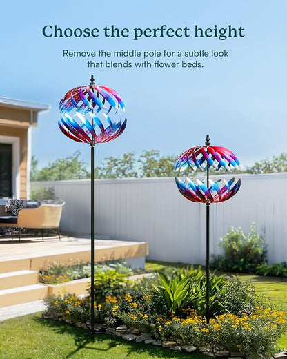 Yard Garden Wind Spinners - Large Outdoor Metal Wind Spinners Sculptures, Yard Art Lawn Garden Decor (19" W x 84" H)