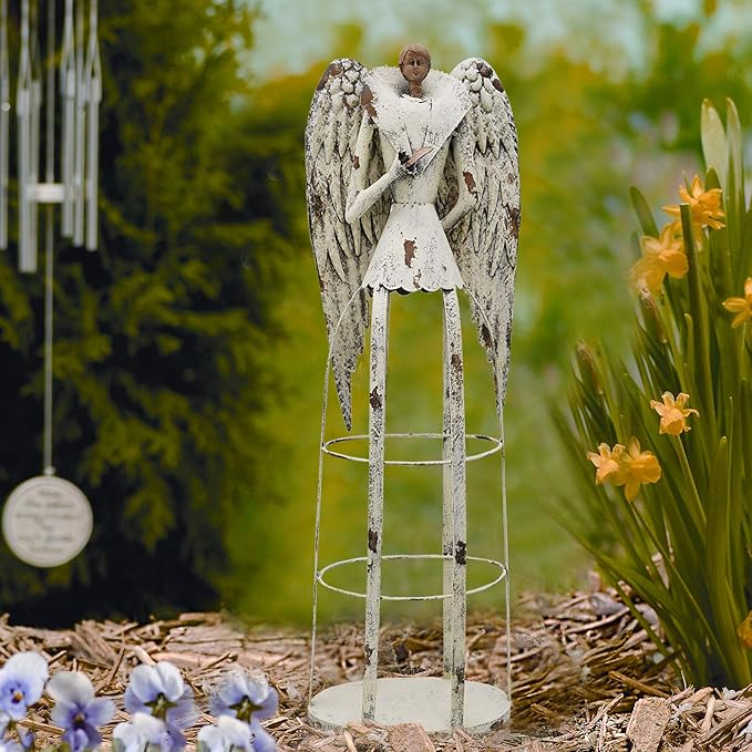 Attraction Design Antiqued Metal Garden Angel Statue Set of 2, Indoor Outdoor Angel Yard Art Decor Lawn Patio Decorations Holiday Decor Garden Present Idea (Rusty Angel Pack)