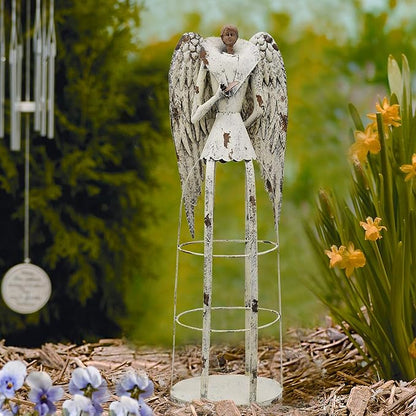 Linfevisi Garden Angel Statue Decor Rustic Metal Angel Sculpture Garden Yard Art Heavenly Home Decor Antiqued Accent Housewarming Garden Gift (Style 2)