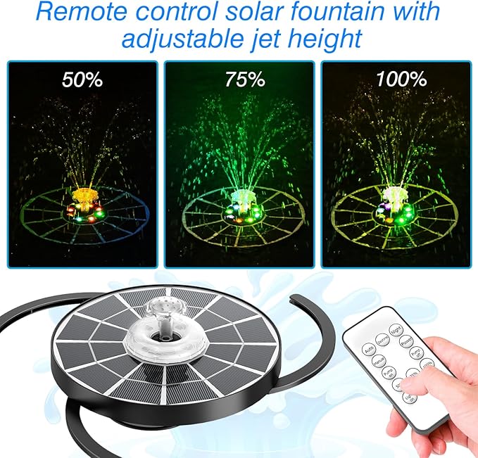 AISITIN 4W Solar Fountain with Lights, Chargeable Solar Bird Bath Fountains Built-in 2200mAh Battery, 2026 Upgrade Glass Panel Solar Water Pump for Bird Bath, Garden, Pond, Pool, Fish Tank, Aquarium