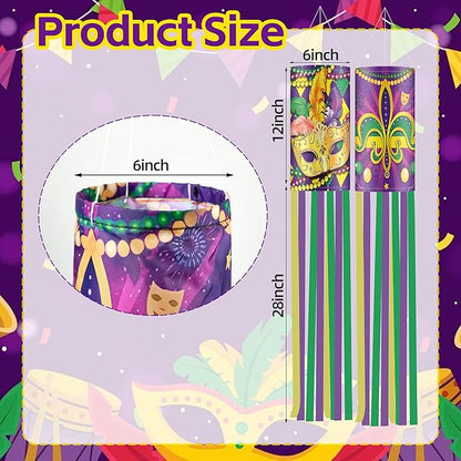 2 Pieces 40 Inches Mardi Gras Windsocks, Purple Green Yellow Flag Windsock Flag Mardi Gras Hanging Outdoor Decorations for Tree Home Garden Yard Patio Porch Lawn Holiday Party