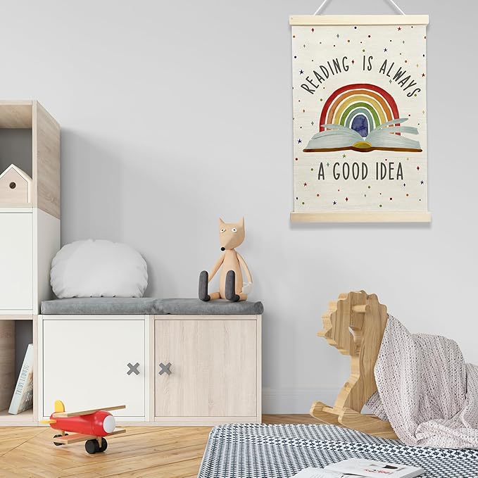 NQDWX Reading Is Always a Good Idea Hanging Flag - Book Lover's Wall Decor for Library Study Room Reading Nook, 12x17 Inches Canvas Banner with Wood Frame. (103)