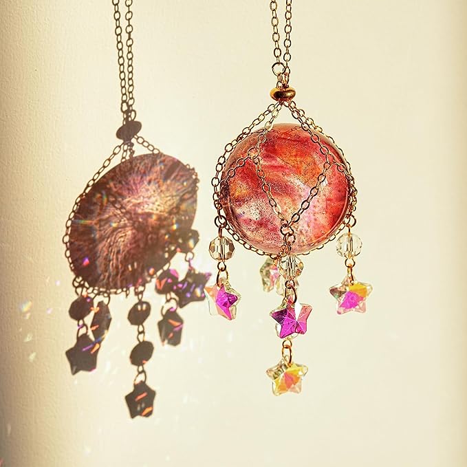 Pink Purple Crystal Suncatcher Hanging Decorative Ball Ornament with 40mm Crystal Ball Decor for Garden Window