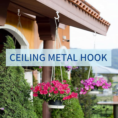 4 Pack White Ceiling Hooks for Hanging Plants, Swag Plant Hooks for Ceiling Heavy Duty, Indoor Outdoor, Metal Hangers for Hanging Baskets, Wind Chimes, Bird Feeders, Lights, Wall Decoration