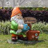 Gnome Garden Statue Planter with Welcome Sign, Waterproof Outdoor Resin Flower Pot, Yard Lawn Patio Decor, Front Porch Ornament Housewarming Gift(Orange Hat Gnome)