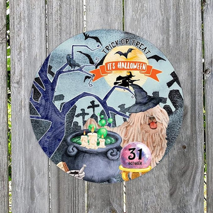 Retro Metal Sign 12"x12",Happy Halloween Scary Night Grave Witch Bats Trick Or Treat Dog Aluminum Tin Metal Sign for Home Living Room Bedroom Garden Farm Patio Decor Wall Art Poster