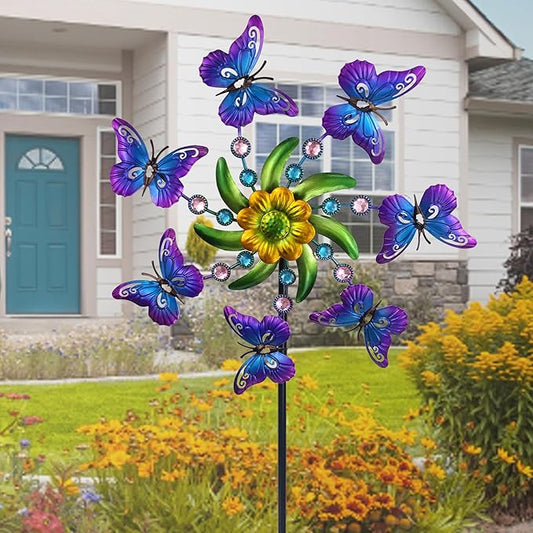 COOZZYHOUR 39" Butterfly Wind Spinner for Yard and Garden Stake,Outdoor Metal Windmill,Single Direction Wind Sculptures, Kinetic Windmills for Garden Decorations.
