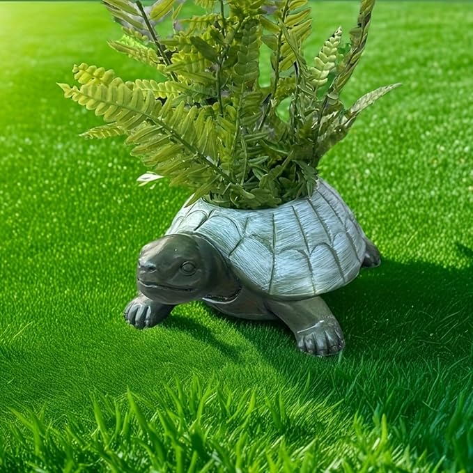 Adorable Resin Turtle Planter Statue - Outdoor Garden Decor with Unique Shell Design, Durable Weather-Resistant Construction for Patio, Porch, or Yard