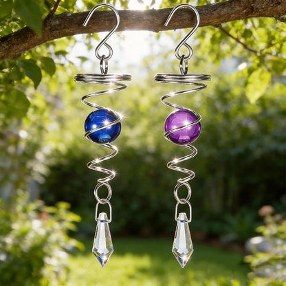 Hanging Wind Spinner, 2 Pieces, Blue and Purple Stainless Steel Decorative Wind Spinner with Swivel Hook for Smooth Spinning, Perfect Indoor Outdoor Garden Ornament, Patio & Yard