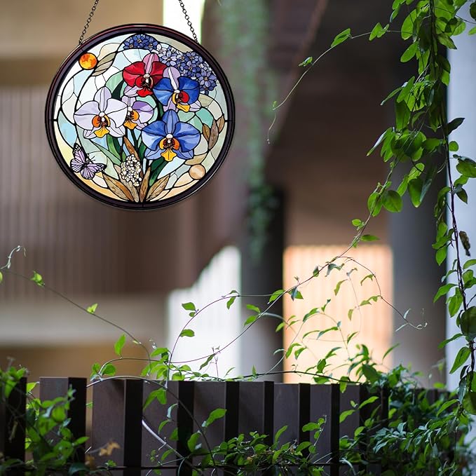 Family Birth Flowers Stained Glass Window Hanging Flower Sun Catcher Decor Birthday Gifts for Women Christmas Suncatchers for Home Windows Hanging Decoration, 7.87inch