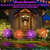 Tujoe 6 Pcs Easter Solar Firework Stake Lights 180 LED 8 Modes Solar Waterproof LED Sparkler Lights Outdoor Decoration for Christmas Holiday Garden Patio Yard Pathway Walkway, Orange, Purple