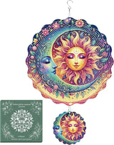 Garden Decor Wind Spinners Outdoor - 12 inch 3D Stainless Steel Hanging Wind Spinners Sun and Moon Mothers Day Decor Gifts for Women Men Outside Yard Art Windmill Lawn Ornaments Outdoor Patio Lawn