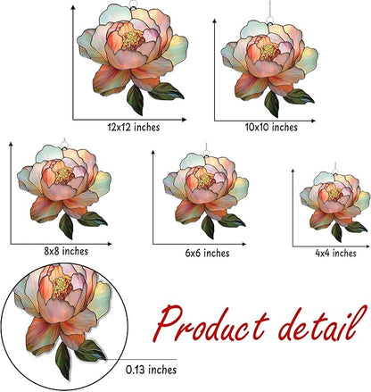 Light Pink Peony Flower Acrylic Suncatcher, Flower Suncatchers for Window Hangings, Stained Glass Effect Garden Decor, Gift for Mother's Day, Mom, Grandma, Wife, Women