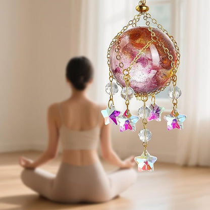 Pink Purple Crystal Suncatcher Hanging Decorative Ball Ornament with 40mm Crystal Ball Decor for Garden Window