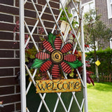 Hanging Welcome Sign Metal Flower Signs Wreath Decor Decorative Door Hanger Indoor Outdoor Spring Decoration for Porch Wall Front Door (Set)