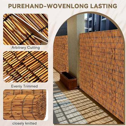 KOIUEYW Bamboo Reed Fencing, Light Russet Decorative Bamboo Privacy Fence 5ft High, Reed Curtains for Patio Garden Balcony Outdoor Privacy Screen, 5 x 16 FT (2 Pcs)