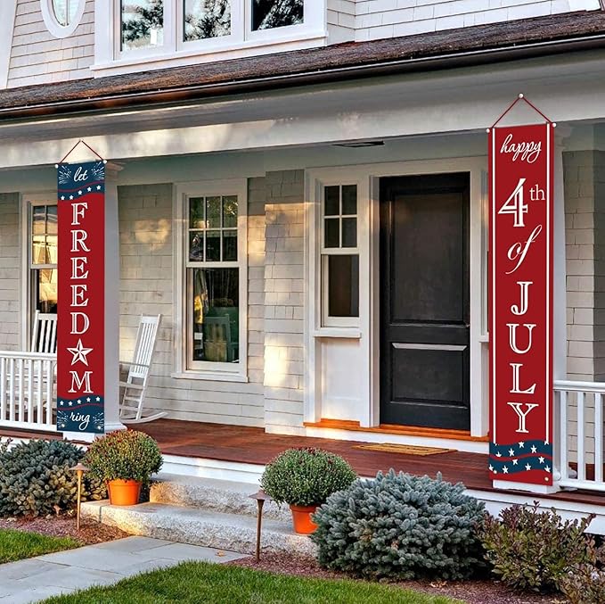 4th of July Decorations - Patriotic Decorations for Independence Day - Happy Fourth of July Deals and Let Freedom Ring Hanging Flags Bunting Banners Door Porch Sign - Fourth of July Party Supplies