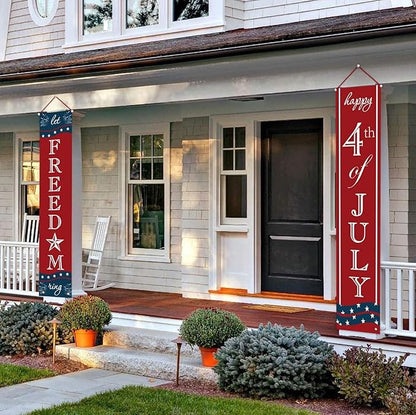 4th of July Decorations - Patriotic Decorations for Independence Day - Happy Fourth of July Deals and Let Freedom Ring Hanging Flags Bunting Banners Door Porch Sign - Fourth of July Party Supplies