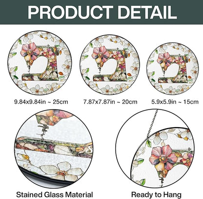 Sewing Machine Stained Glass Suncatcher Window Hanging, Gift for Sewing Lovers Tailor Shop Decor Sew Room Decorations, Quilting Sign Quilter & Sewer Gifts for Women Mom Grandma Sister