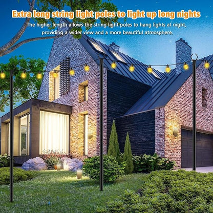 LETIANPAI 10Ft String Light Poles 6 Pack,Light Poles for Outside Lights,Outdoor with Fence Brackets Hanging Lights,Metal Stand Deck Patio Backyard