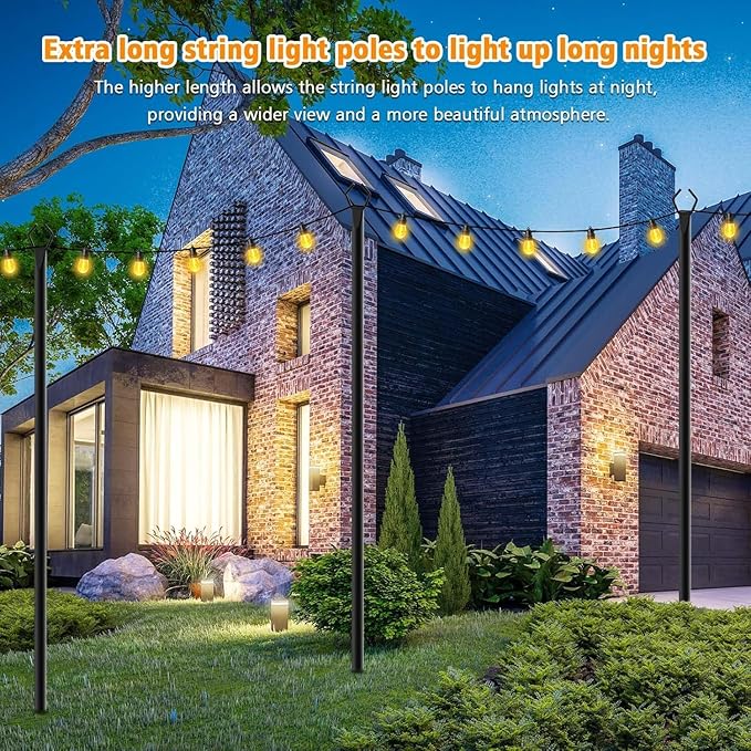 LETIANPAI 10 Pack String Light Poles,10 Ft Metal Poles with Fork for Outdoor String Lights,Outdoor Light Poles with Fork,Poles/Post/Stand for Outside