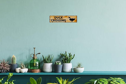 WSUPBPR Funny Metal Sign Decor Duck Crossing Road Signs Warning Sign Outdoors Wall Fence Forest Decor coffee Bar Art 16x4 in