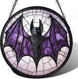 Stained Glass Window Hanging - Halloween Black Bat Purple Wings Monster Suncatcher for Doors Garden Home Spooky Sun Catchers Gothic Decor Horror Gift for Women Men Friend Boy Girl 15 in