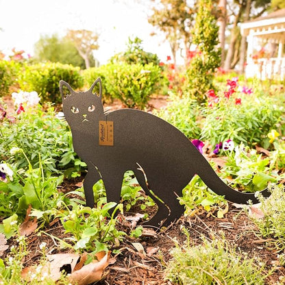 RealSteel Garden Art Cats 3 Pack (2nd Edition) – Metal Cat Yard Stakes & Outdoor Garden Statues – Decorative Lawn & Patio Art for Cat Lovers – Zen Garden & Spring Outdoor Décor – American Made - Black