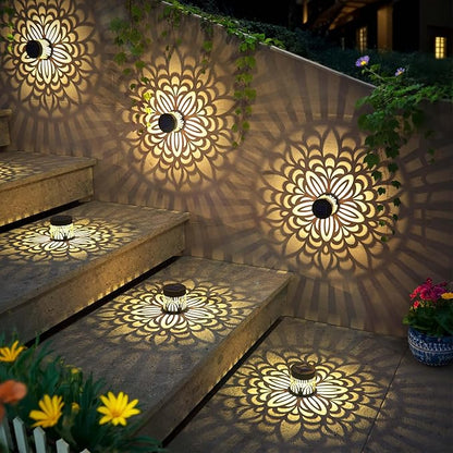 2 Pack Solar Fence Lights Metal Solar Powered Outdoor Wall Deck Step Lights Mandala Theme Waterproof Fence Light for Garden Post Patio Backyard Yard Decor, Gardening Gifts for Women Mom Grandma
