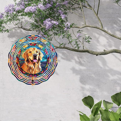 Golden Retriever Wind Spinner Pet Dog Memorial Gifts, Vibrant 3D Kinetic Aluminum Metal Hanging Outdoor Garden Decor, Loss of Dogs Sympathy Gifts, 8" Wind Sculptures for Patio, Porch Yard Art (GR6)