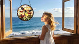 Stained Glass Window Hanging - A Dragonfly is Docked in The Garden 6.3 Inches Suncatcher for Garden Home Decor for Women Mon Grandma Friends