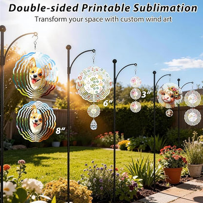 CHONOVO 5 Pack Sublimation Wind Spinner Blanks 8 Inch Wind Spinners Sublimation Blanks 3D Aluminum Metal Wind Spinners for Yard and Garden Indoor Outdoor Window Porch Front Door Decoration Round
