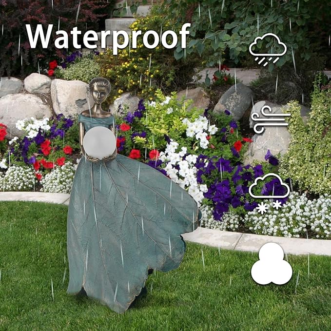 DiliComing Solar Fairy Garden Statue 22 Inch Resin Garden Decor - Large Outdoor Yard Figurine for Patio Lawn, Waterproof Garden Statue Gift for Women, 14x11x22.5 Inch New Packaging