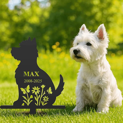 Personalized Dog Memorial Stake– Custom Remembrance Sign, West Highland White Terrier, Westie Dog Garden Stake, Loss of Pet, Yard Decor, Puppy Statue, Dogs with Flowers Sign, Pet Headstone