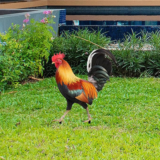 MYCENSE Rooster Statue Garden Stake Yard Art,Metal Cock Figurine Ground Insert,Animal Sculpture for Floor Patio Outdoor, 21.2x16.7x0.1cm