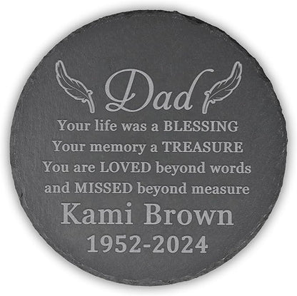 Memorial Garden Stone - Personalized Memorial Gifts for Loss of Loved One - Bereavement Gifts for Loss of Father Mother - Your Memory a Treasure - Round