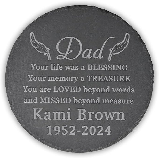 Memorial Garden Stone - Personalized Memorial Gifts for Loss of Loved One - Bereavement Gifts for Loss of Father Mother - Your Memory a Treasure - Round
