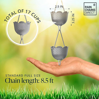 Rain Chains Direct - Pineapple Rain Chain - 8.5 FT - Milled Aluminum in Gray - Premium Rain Chains for Gutters