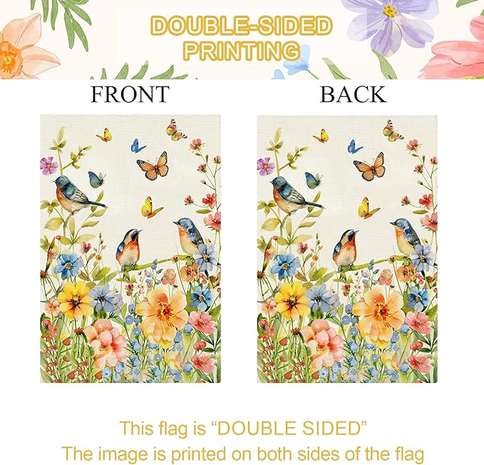 Baccessor Spring Floral Birds House Flag Double Sided 28x40 Inch Burlap,Flower Butterflies Large Garden Flag Porch Patio Front Entry Yard Seasonal Farmhouse Outside Outdoor Decor