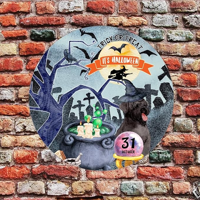 Retro Metal Sign 12"x12",Happy Halloween Scary Night Grave Witch Bats Trick Or Treat Dog Aluminum Tin Metal Sign for Home Living Room Bedroom Garden Farm Patio Decor Wall Art Poster