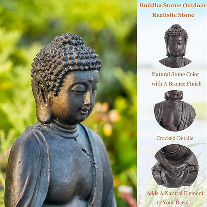 15" Buddha Statue Outdoor, Buddha Statues for Home Decor Indoor, Zen Decor Buda Garden Statues for Yard, Patio Gift