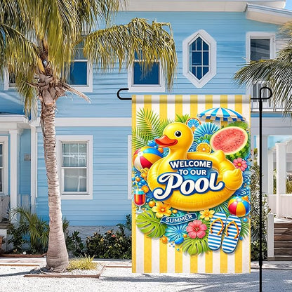 BlissYard Welcome To Our Pool Garden Flag 12x18 Double Sided Vertical Outdoor Decor Rubber Duck Summer Poolside Yard Garden Lawn Banner Bright Seasonal Display