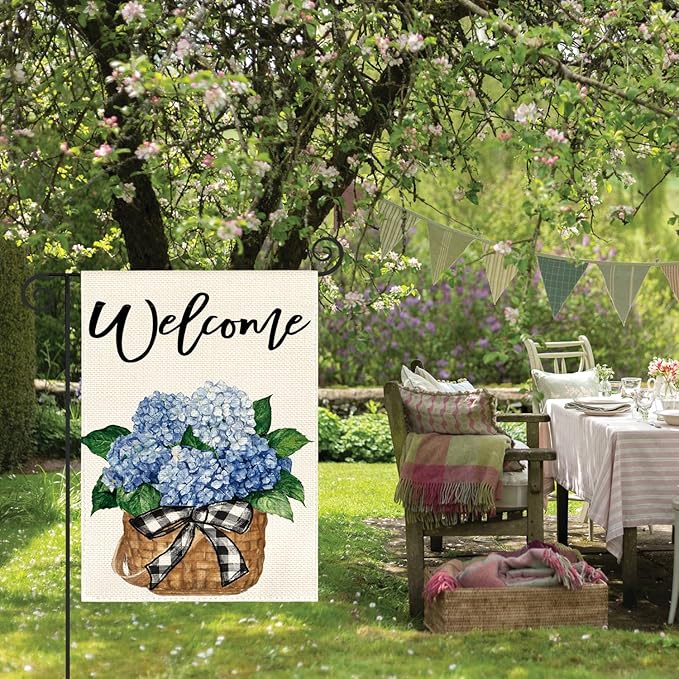 AVOIN colorlife Hydrangea Spring Summer Garden Flag 12x18 Inch Double Sided Outside, Floral Welcome Yard Outdoor Flag