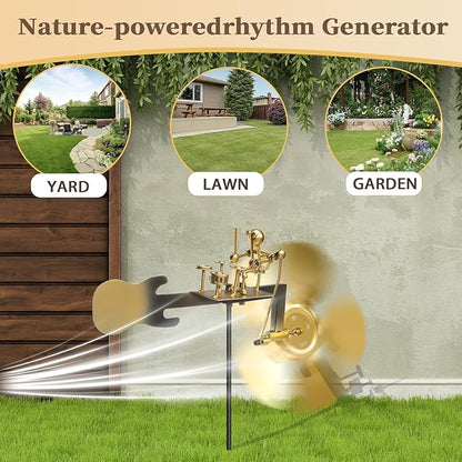 Handmade Metal Drummer Windmill,Wind Spinner Metal Rock Band Wind Mill for Yard and Garden,Wind Spinners Outdoor Music Figurines and Statues