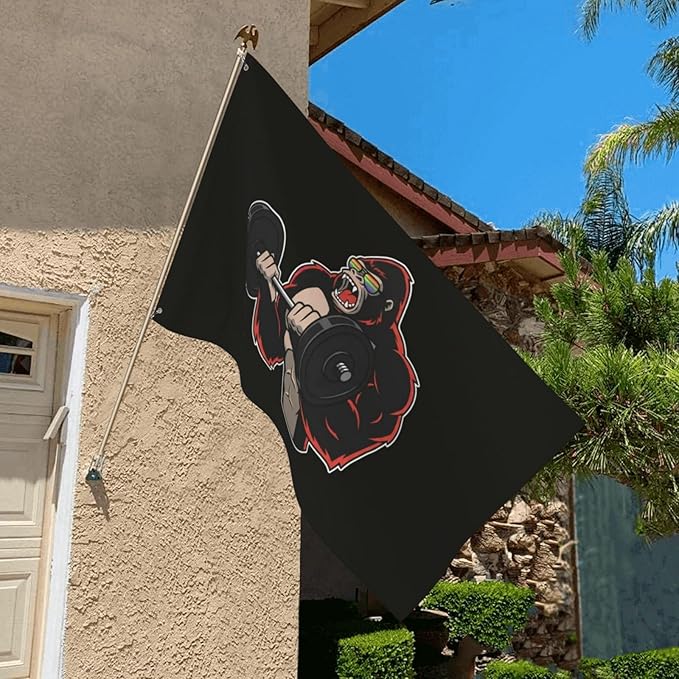 Gorilla Flag Outdoor Heavy Duty Gym Banner Double Sided 3x5 Ft Fitness Workout Flags with Brass Grommets for Room Decor, Bedroom, Garden, House Decoration