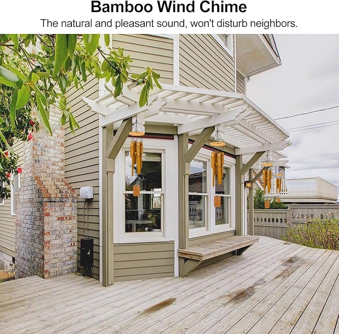 VIREKM Wooden Wind Chimes for Outside, Sympathy Wind Chimes Bamboo Windchimes Outdoors with Natural Sounds, Gifts for Mom, Indoor Outdoor Decorations for Patio Porch Garden and Backyard