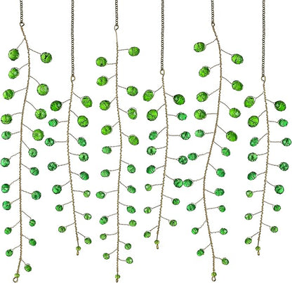H&D HYALINE & DORA 6 Pcs Crystal Beaded Suncatchers Artificial Green Plants Hanging Wind Chime with Chain for Window Indoor Outdoor Potted Plants Decorations Plant Lover Gift